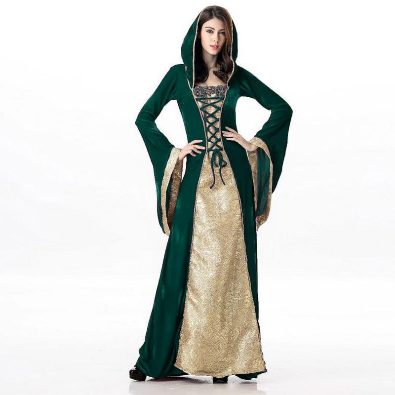 Women's Medieval Costume Vintage Court Queen's Dress Ball Stage Performance Long Hooded Dress Women's Clothing