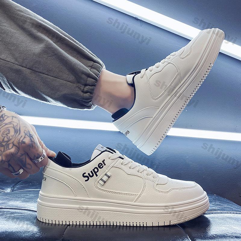 Fashion Men's White Sports Shoes 2025 Spring New Breathable Non Slip Platform Sneakers Comfortable Fashion Sewing Lace-up Casual Flats