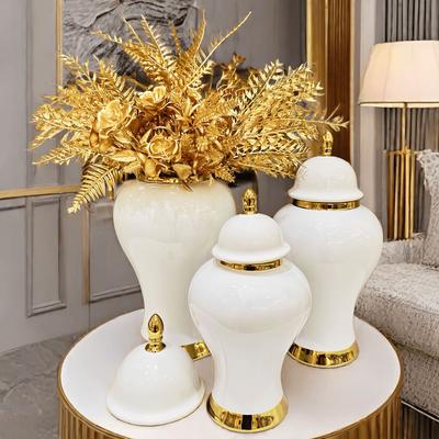 Vase créatif pot général en céramique vase électroplaqué luxe léger bordure blanc or pot de rangement et de stockage décoration de maison