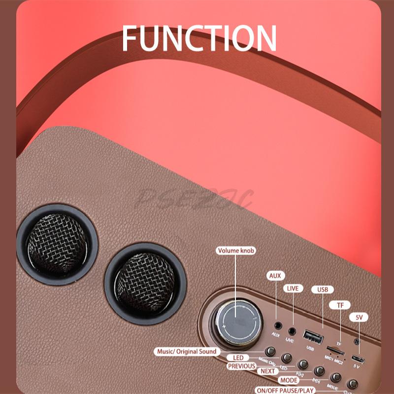 Retro Karaoke Wireless Bluetooth Speaker Microphone All In One Outdoor Family Gathering Set KTV Dual Mic LED