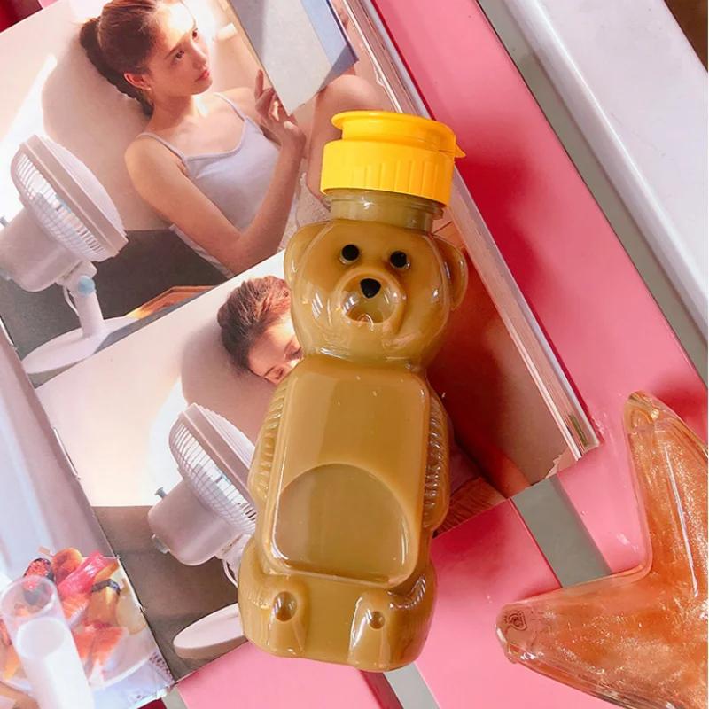 Cute Creative Portable Water Bottle Student Personalized Straw Traveling Plastic Cup Bear Transparent Bottle Child Water Bottles
