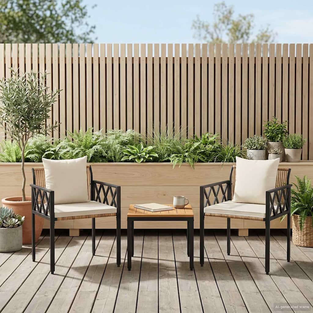 Garden Furniture Set 3 pcs Brown and Cream White Poly Rattan
