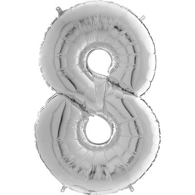 Silver Foil Balloon Number 8 - 102 Cm Grabo