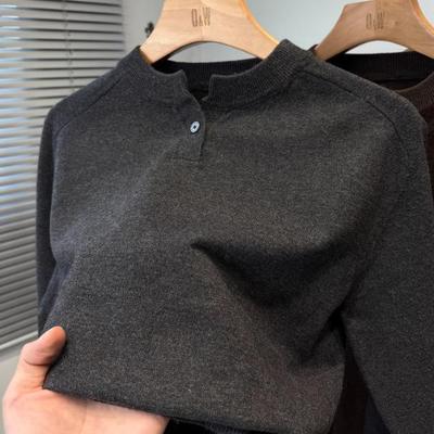 American Men's Henley Collar Sweater: Lightweight Autumn/Winter Solid Knitwear Pullover