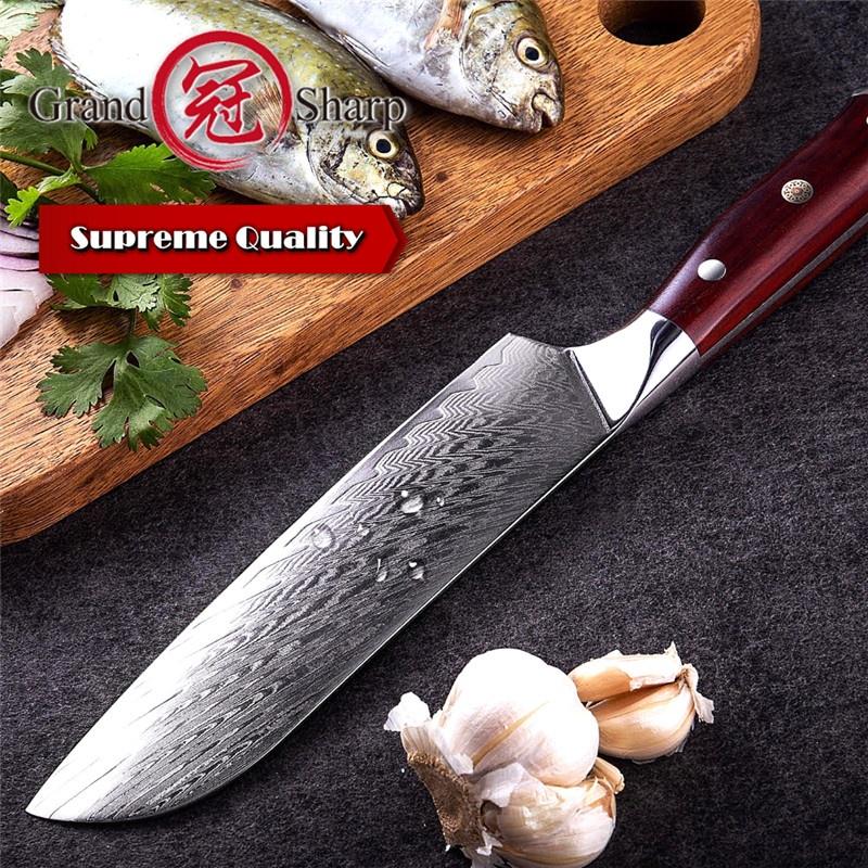 GRANDSHARP Santoku Knife 6.9'' Japanese Damascus 67 Layers Vg10 Steel Chef Kitchen Knife Cutting