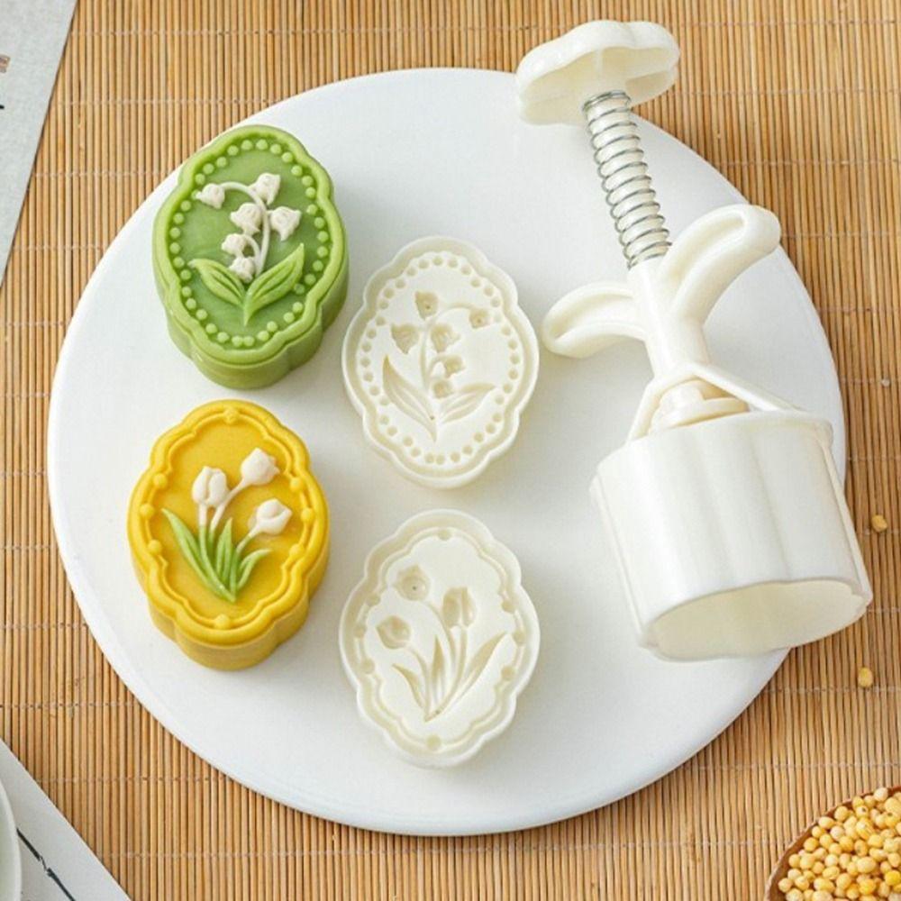 Kunststoff Mondkuchenform 3D-Muster Handgepresste Form Praktische Gebäckformen DIY Backwerkzeug
