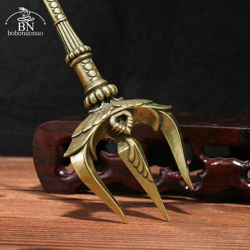 Copper Trident Tea Knife Desk Ornaments Vintage Brass Miniatures Figurines Decorations Greek Mythology Poseidon Accessory