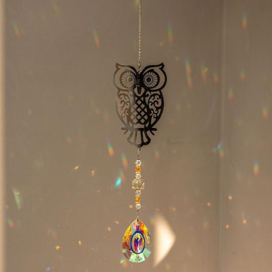 Faux Crystal Sun Catcher Decoration Hollow Fairy Tree of Life Owl Butterfly Hummingbird Hanging Ornament Home Office Garden Window Hanging Pendant