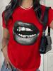 Summer Sporty T-Shirts Lip Printed Female Clothing Short Sleeve O-neck Tees Funny Women T Shirt Vintage Unisex Tops