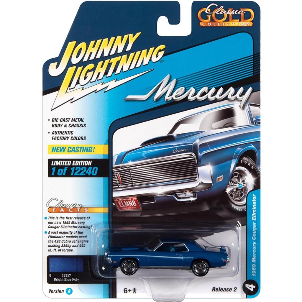 Johnny Lightning 1/64 Scale Mercury Cougar Eliminator 1969 Blue Diecast Model Car [Parallel Import]