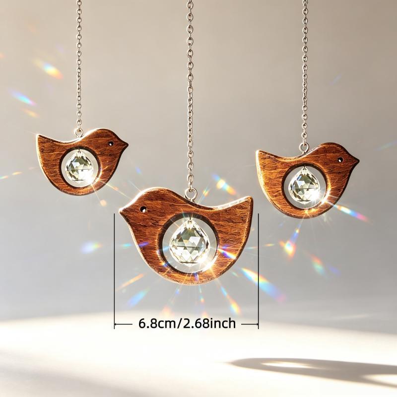 1/3Pcs Rustic Wooden Bird Sun Catcher Prism Rainbow Window Hanging Suncatcher For Garden Home Decor Bird Lover Gift