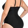 2023 Plus Size V-Neck Backless One-Piece Bikini Swimsuit with Hollow Out Solid Color Design