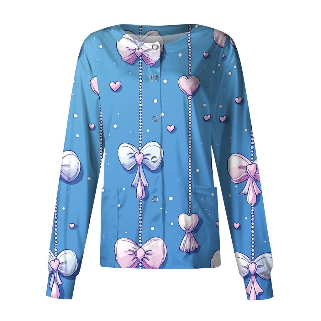 Women's Casual Fashion Long Sleeve Standing Collar Single Breasted Valentine's Day Print Workwear Jacket Tops