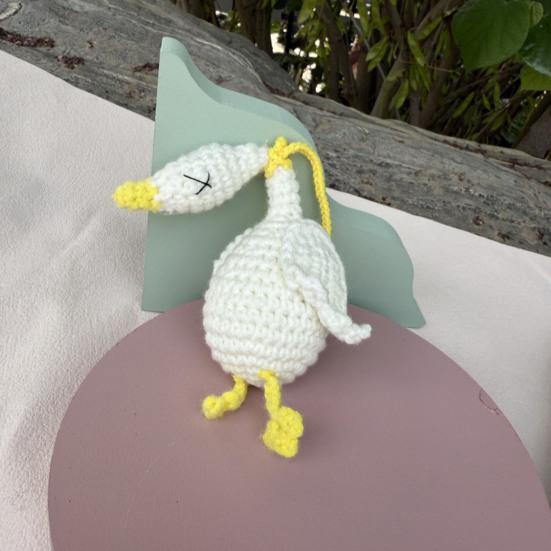 Crochet Goose Hanging Decoration Handmade Knitting White Goose Handbag Backpack Keychain Car Rearview Mirror Hanging Ornament