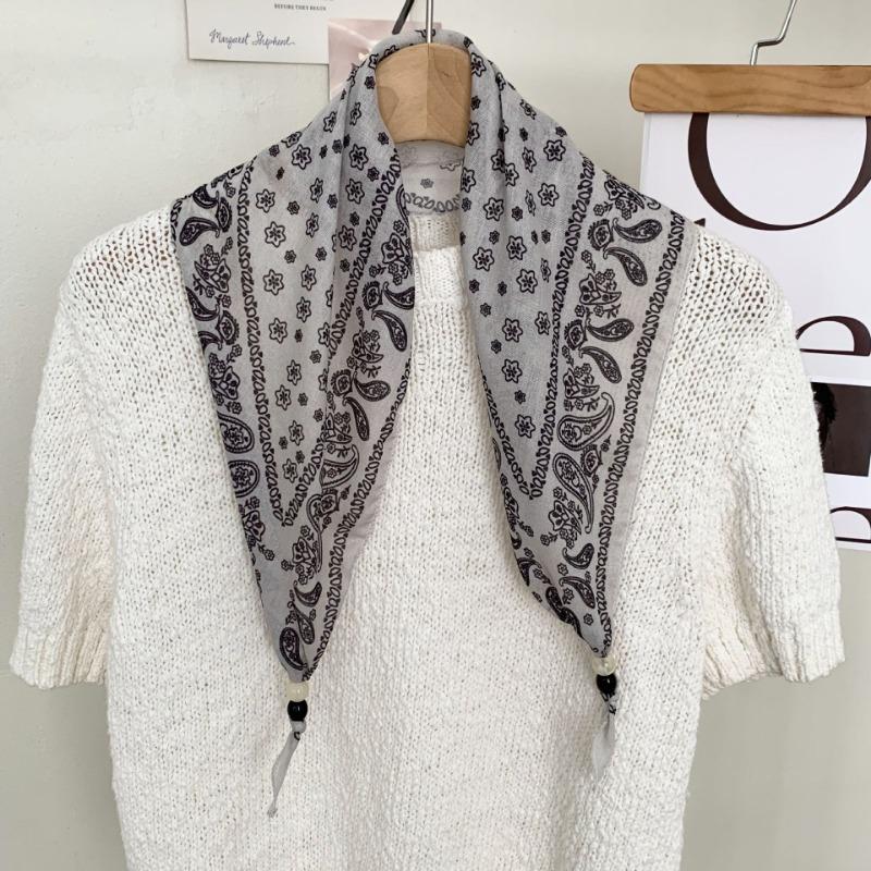 New high-end bohemian retro floral wood bead silk scarf women's tie headband small scarf belt accessories