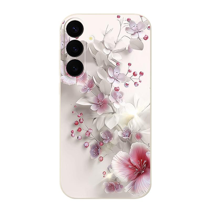 Pink White Flower Pattern Case For Samsung Galaxy S25 Ultra S24 S23 S22 Plus S21 S25 FE Magnetic For Magsafe Soft Silicone Cover
