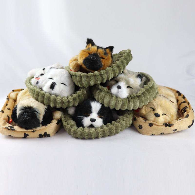 Simulation Fur Animal Home Furnishings Realistic Sleeping Breathing Dog Toy Plush Animal Doll Children