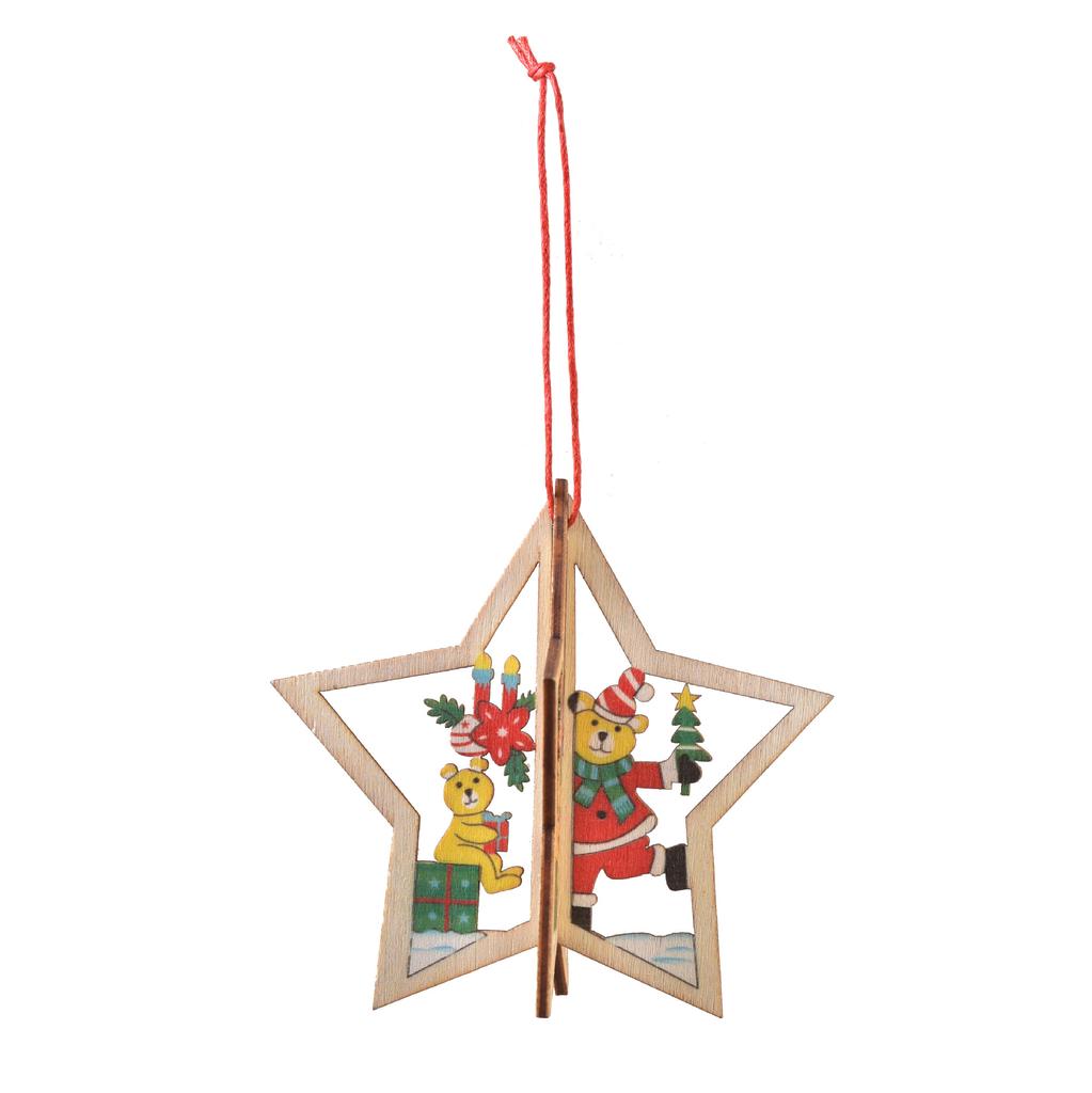 Christmas Wooden Pendants For Xmas Tree Hang Snowflakes Bell Red Decoration Ornaments Cartoon Hanging Pendant Trees Accessories