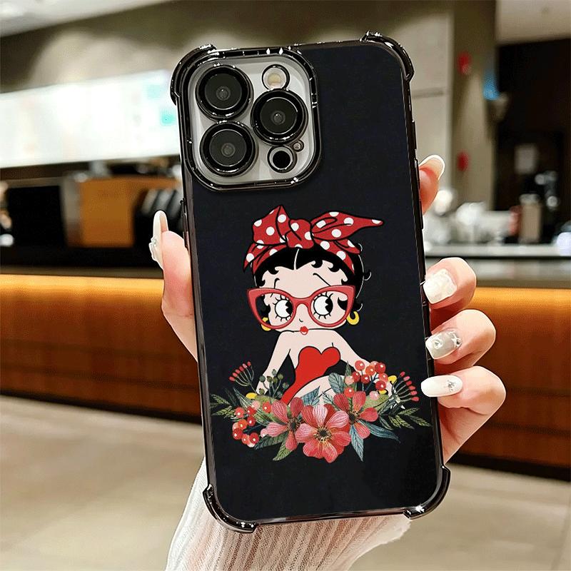 B-Bettys B-Boops Girl Plating Phone Case For Iphone 16 17 Pro Max Air 16E 14 15 Plus 12 13 Mini Anti-Fall Airabag Cover