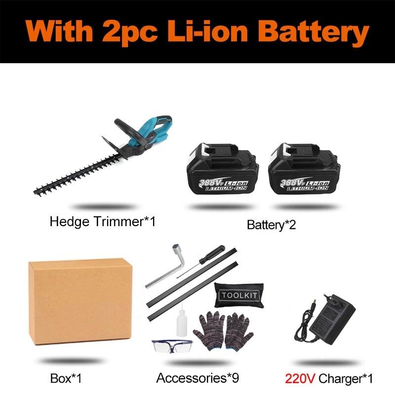 

1400 Вт 388 В Беспроводной Бесщеточный Электрический Кусторез Двойного Действия Триммер для Травы Пила для Обрезки Садовый Инструмент с Лезвием Для Аккумулятора 18 В 2*Batteries
