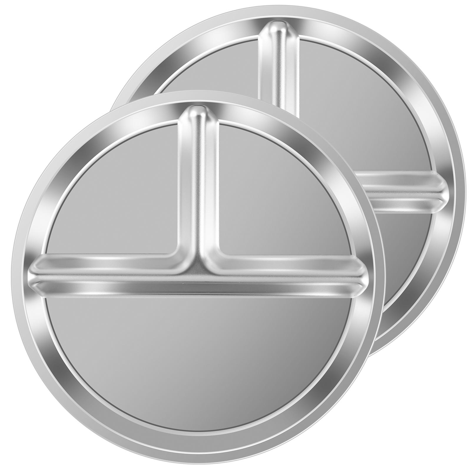 

2 шт. разделенных обеденных тарелок из нержавеющей стали, прочная круглая тарелка для западной еды, паста, салат, завтрак, тарелка, кухонная утварь