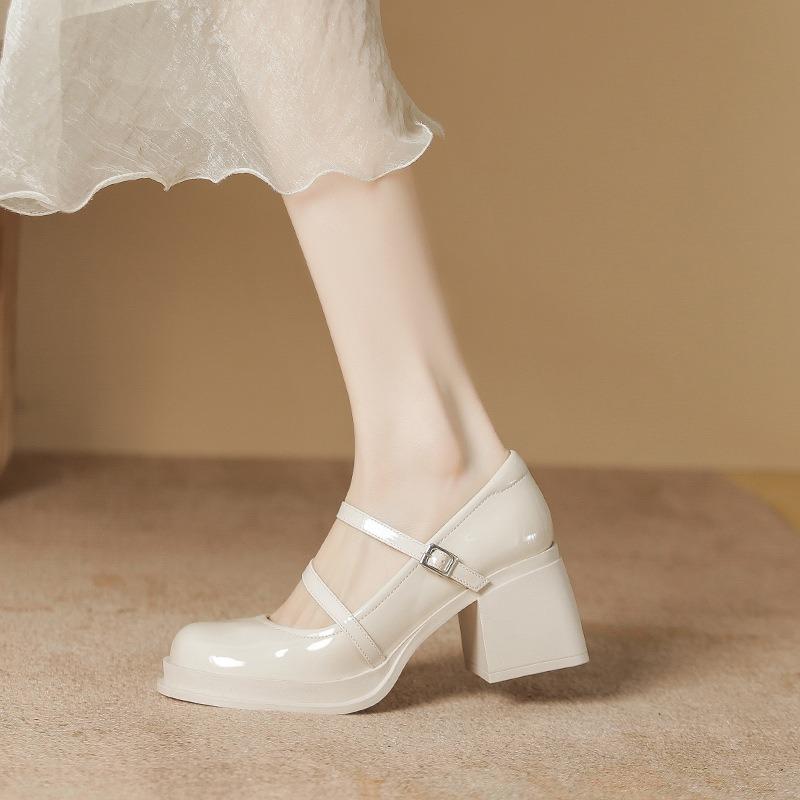 Mary Jane Shoes Medium Heel Fairy Wedding Shoes Gentle with Skirt Light Mouth Single Shoes Thick Heel High Heels