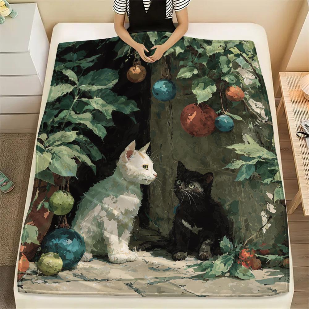 

Leaf Cats Print Flannel Blanket, High quality Comfortable for All Seasons, Home Decor, Warmth and Comfort 80cm x 120cm