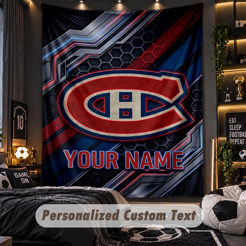 TapestryMontreal Canadiens Custom Name Text Personalized Wall Hanging Tapestry Home Wall Decor