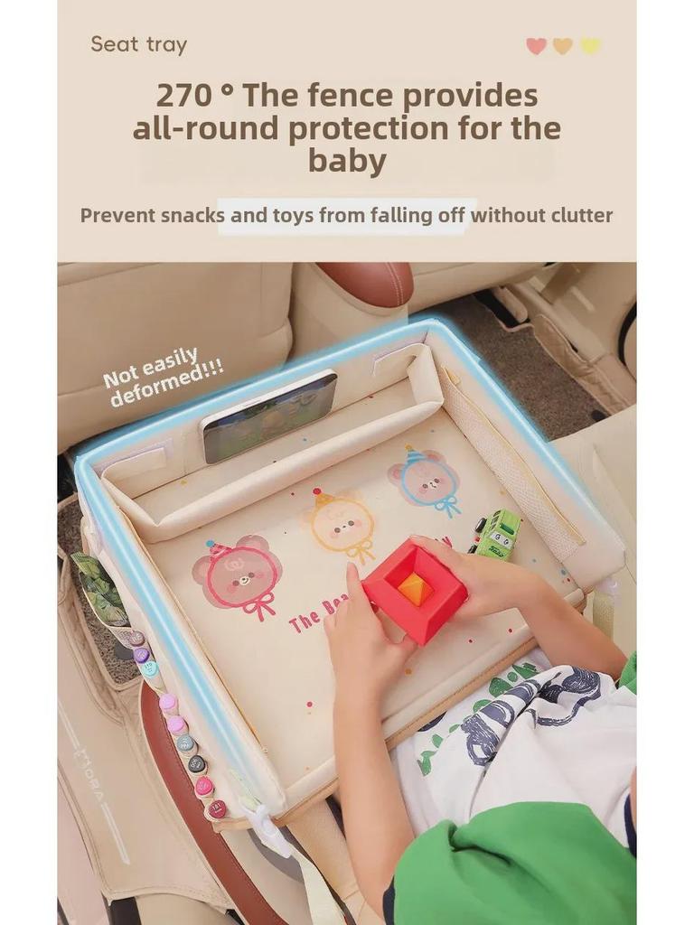 Tavă multifuncțională pentru scaun auto: Design de desene animate impermeabil pentru luat masa și depozitare