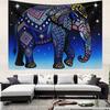 Indian Style Detailed Tribal Elephant Wall Tapestry, Pink Purple Floral Swirl Background Bedroom Wall Hanging