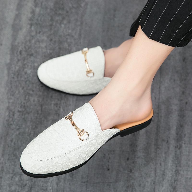 Men's Summer Casual Slip-On Leather Shoes - Large Size, Easy-On, Fashionable Half-Open Design