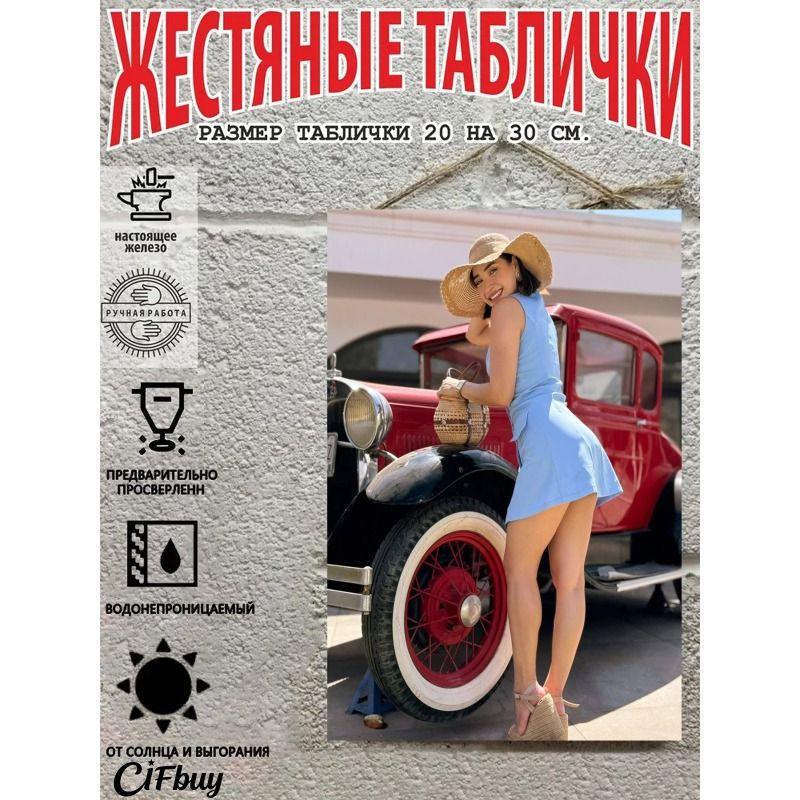 Retro Vintage Metal Sign Pin Up Girl Car Decor Wall Art