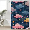 Colorful Cloud & Starry Night Shower Curtain - Vibrant Cartoon Design, No Drill Needed, 70x70 Inches, Bathroom Decor