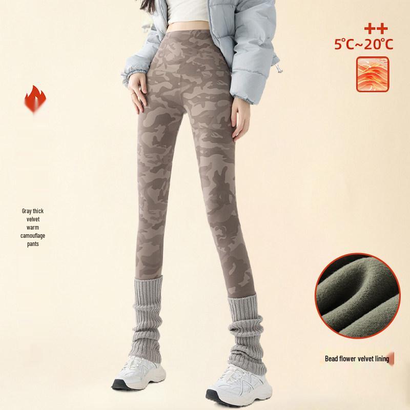 

2025 A/W Plus Velvet High Waist Camouflage Shark Leggings - Korean Style Tummy Control Skinny Pants Extra Large серый