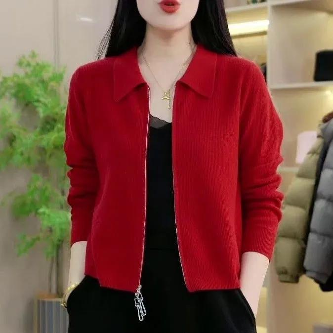 Women Spring and Autumn Knitted Casual Short Tops Simple Elegant Commuter Jacket