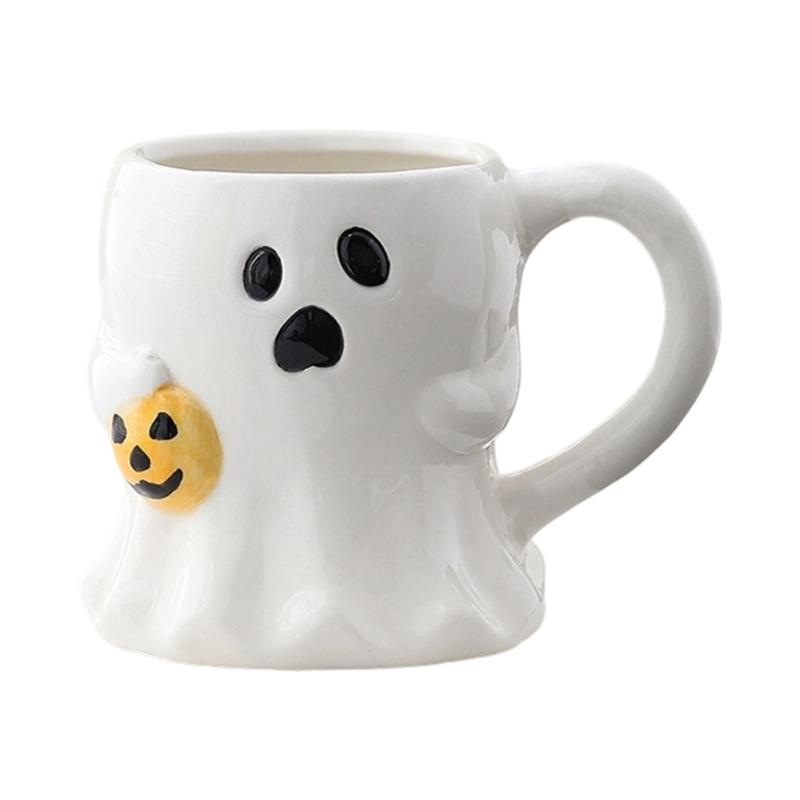 Roztomilé hrnčeky z bieleho porcelánu s tematikou ghúlov, odolná keramika, ideálne na halloweenske dekorácie alebo do kancelárie