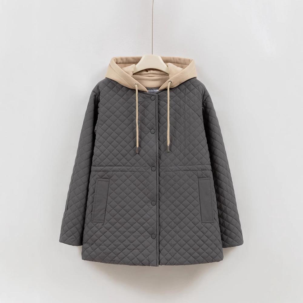 

New fashion hooded medium and long light body padded jacket padded jacket women M серый