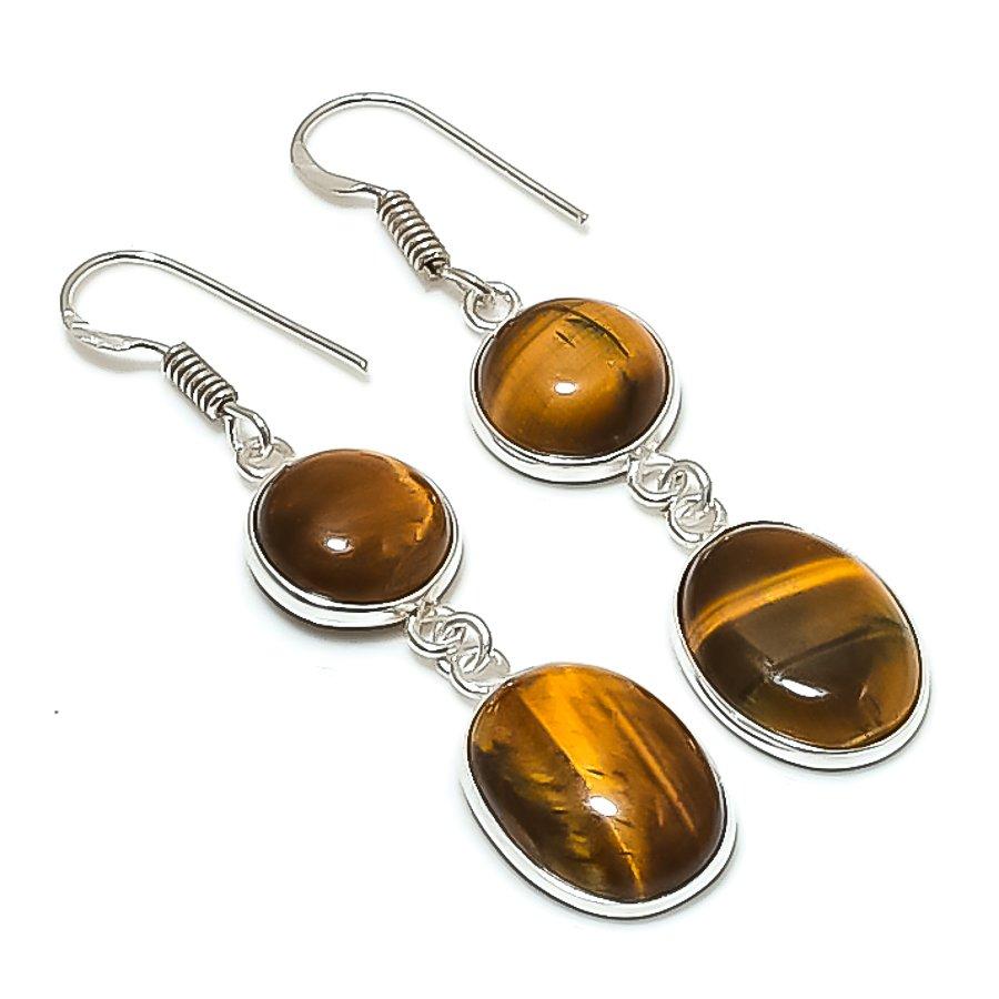 Натуральный камень Тигровый глаз Ручная работа Серьга из стерлингового серебра 925 пробы 2,17  AE-11717