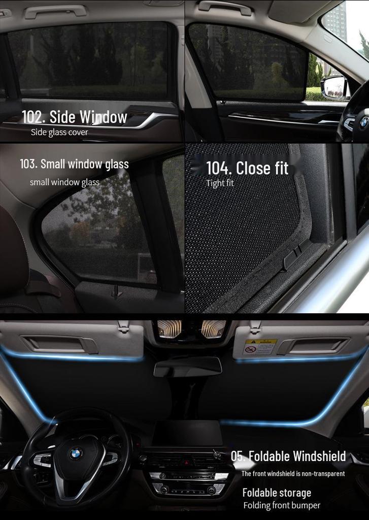 Ford Raptor F150 Sunshade: Magnetic Front/Rear & Side Window Heat Protection Curtains.