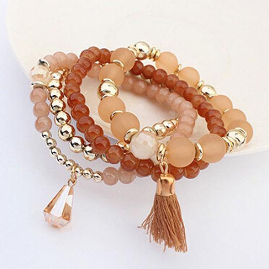 4Pcs/Set Women Ethnic Multilayer Resin Beads Tassels Cuff Bracelets Fashion Jewelry