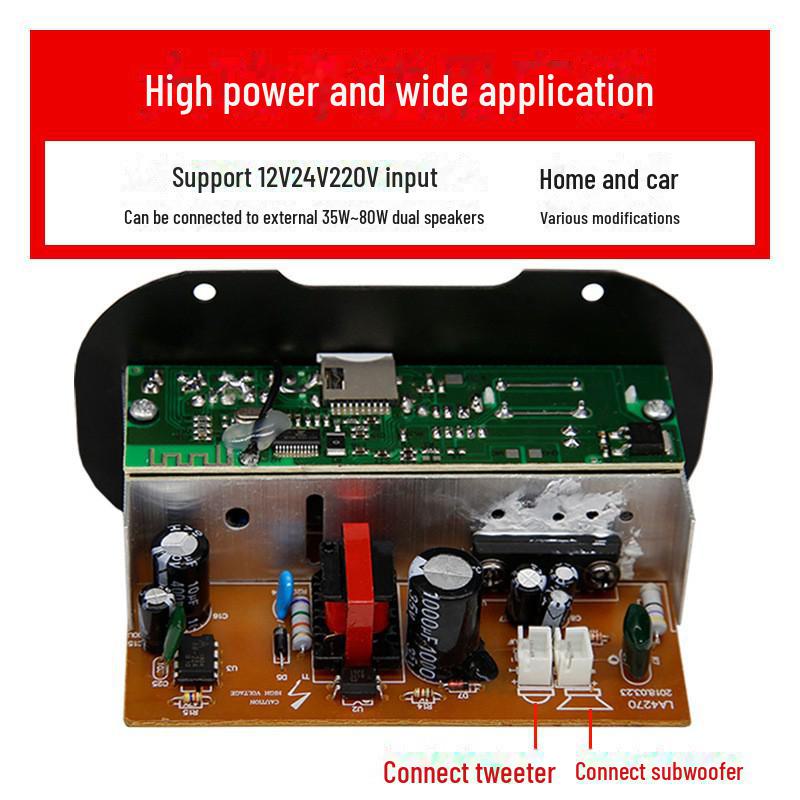 Universelle Hochleistungs-Bluetooth-Verstärkerplatine für Heim & Auto mit eingebautem Lautsprecher und Unterstützung für starke Bässe (12V/24V/220V)