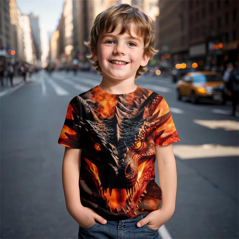 

Летняя футболка свободного кроя с 3D цифровым принтом, серия мультяшных динозавров, повседневная, универсальная, с круглым вырезом и короткими рукавами 170