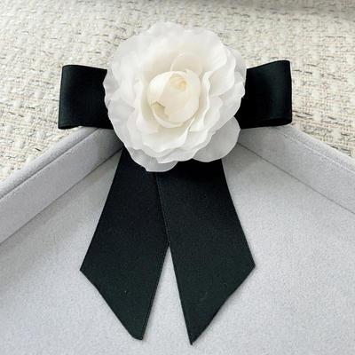 Retro Camellia Bow Collar Pin Elegant Black Bowknot Brooch Mourning Brooch Women Shirt Suit Necktie Jewelry Accessories