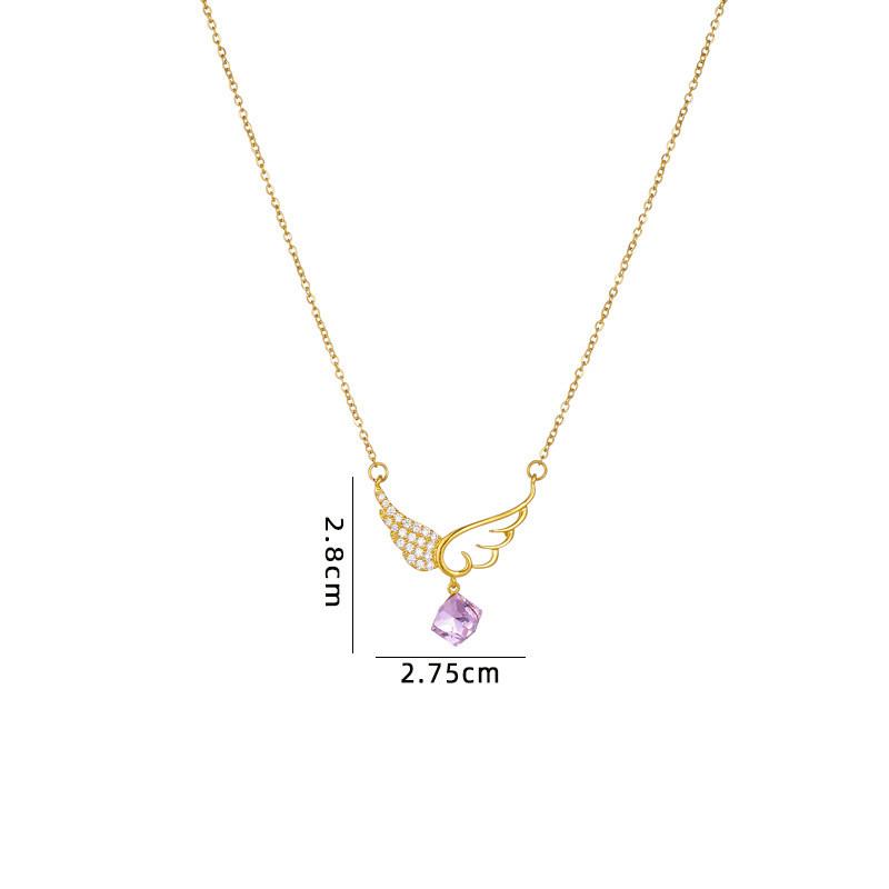 Fashion Popular Angel Wings Zircon Pendant Necklace Stainless Steel Chain Geometric Choker Jewelry Party Gifts For Women Girls