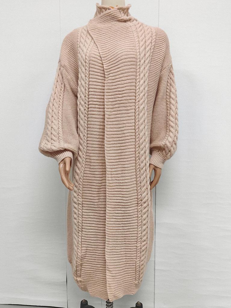 Plus Size Cable Knit Lapel Sweater Coat - Autumn/Winter Women's Loose Thick Knit Jacket