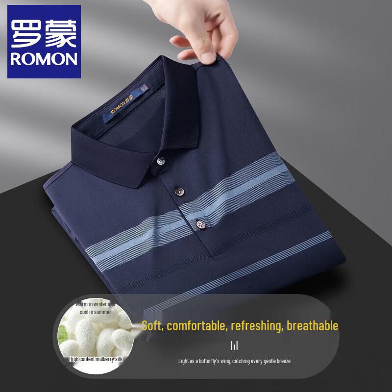 Ramons Men s Summer Mulberry Silk Blend Striped Polo T-Shirt 42