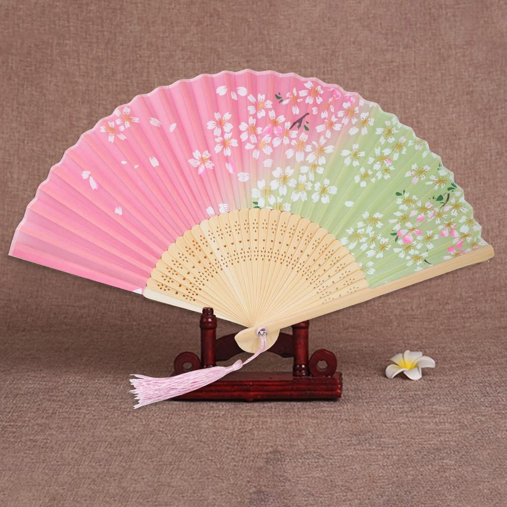 [boshiho] Stylish Japanese-style bamboo fan for men and women, made of silk, featuring beautiful floral, butterfly, and cherry blossom patterns.
