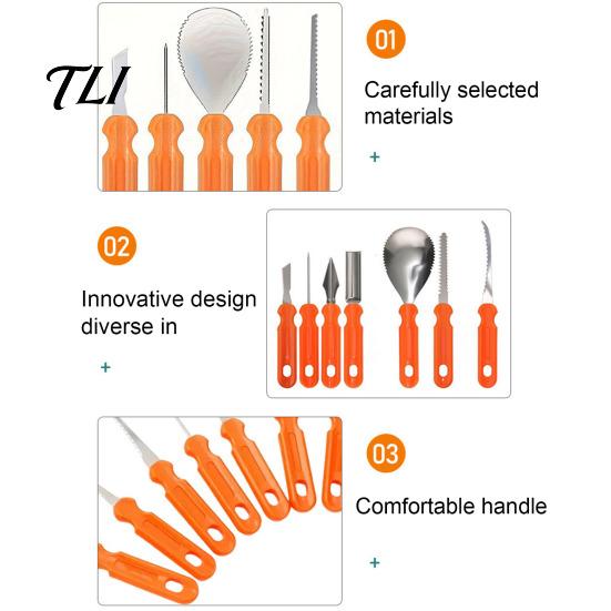 Halloween Kindergarten Craft Tools Pumpkin Carving Kit, Stainless Steel Blades And Anti-slip Fruit Vegetable Set Handles Cutters, Manual DIY