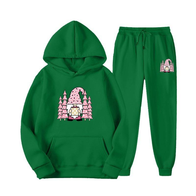 New European and American sweater sweatpants two-piece set loose casual hooded sweater set printed drawstring sweater