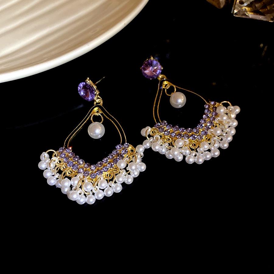 

Серьги-кисточки с инкрустацией стразами и жемчугом в виде капель воды для женщин, богемные серьги-подвески в национальном стиле, ретро, легкая роскошь, циркон